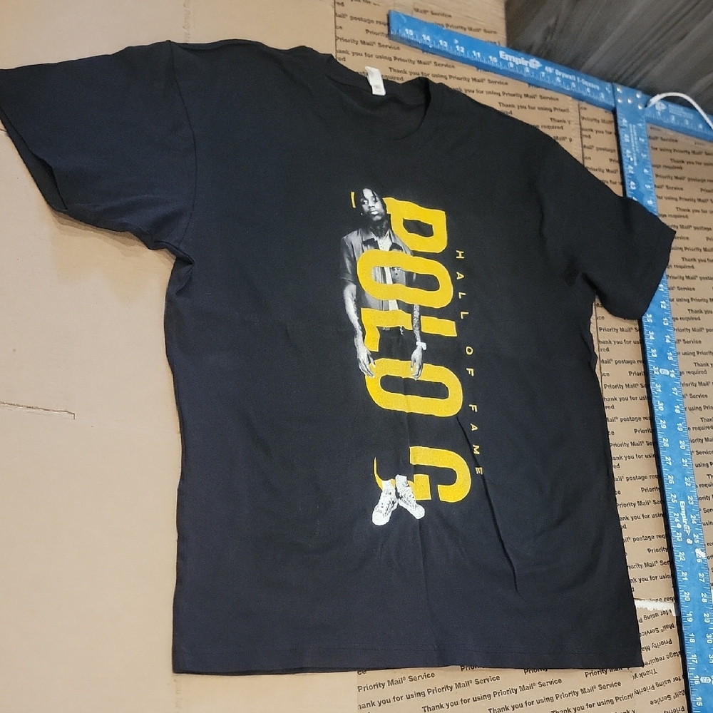 NEW MEN Polo G Black Tee with Bold Yellow Design